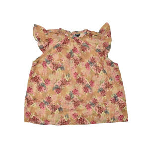 Torrid Women's Plus Size 3 Floral Flutter Sleeve Chiffon Top Pink Tan Gold Lurex